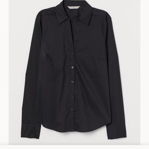 H&M V neck, collared button up cotton poplin shirt